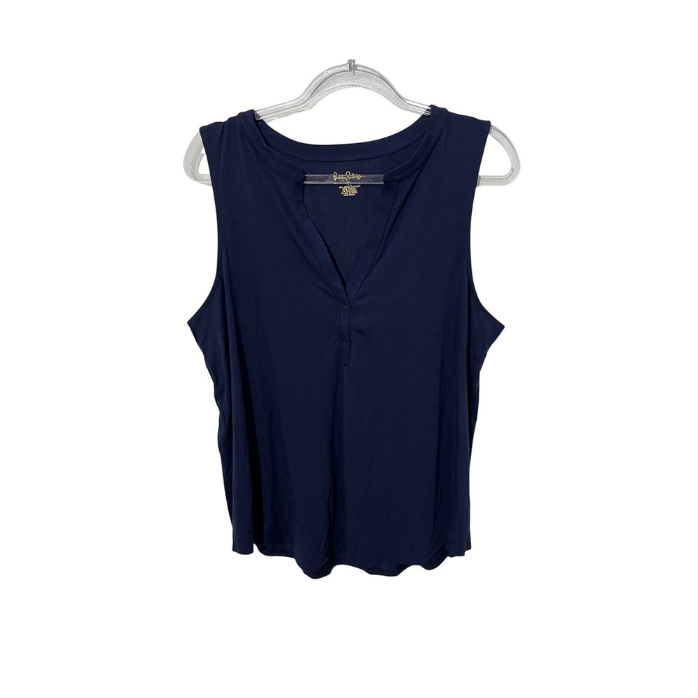 Lilly Pulitzer Sleeveless Top Womens XL Navy Blue Pima Cotton Modal Split Neck
